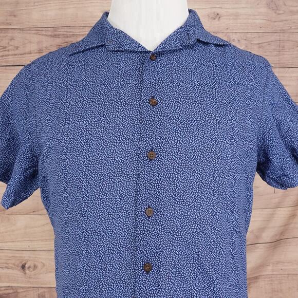 Rodd & Gunn Shirt Mens Medium Blue Linen Blend Short Sleeve Button Up Leaf Print - Picture 1 of 8